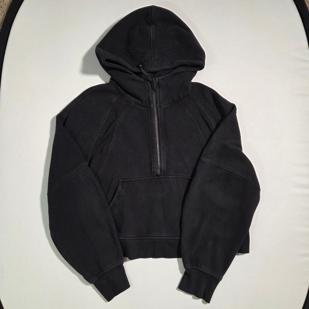 LULULEMON Women's Scuba Oversized Half Zip Pullover Crop Hoodie Black M L‎